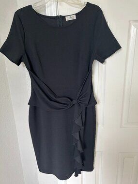 Aisize Short Sleeve Dress - Side Tie and Ruffle Drape - Black - Size Large